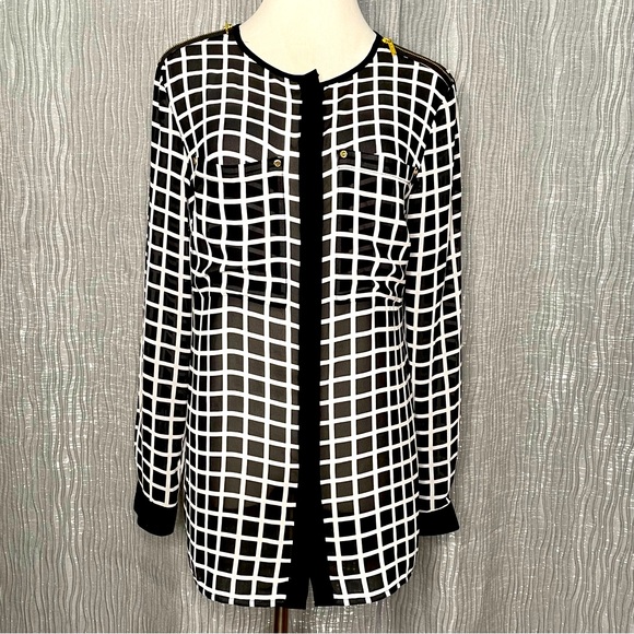 Michael Kors windowpane button down blouse. NWOT - Picture 1 of 9